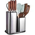 RedCall Kitchen Knife Holder,Stainless Steel Universal Knife Block Without Knives for Countertop,Modern Knife Utensil Holder for Counter,Edge-Protect Knife Storage Organizer (Stainless Steel (Silver))
