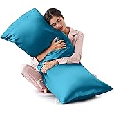 Love's cabin Satin Body Pillow Pillowcase, Similar to Silk Body Pillow Cover with Envelope Closure, Silky Cooling Long Pillowcases for Hair and Skin, 20x54 inches, Teal