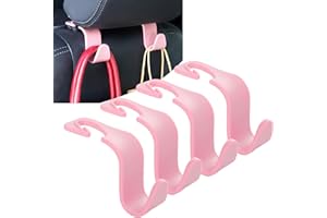 Amooca Car Seat Headrest Hook 4 Pack Hanger Storage Organizer Universal for Handbag Purse Coat Universal fit Vehicle Car Pink with Clip