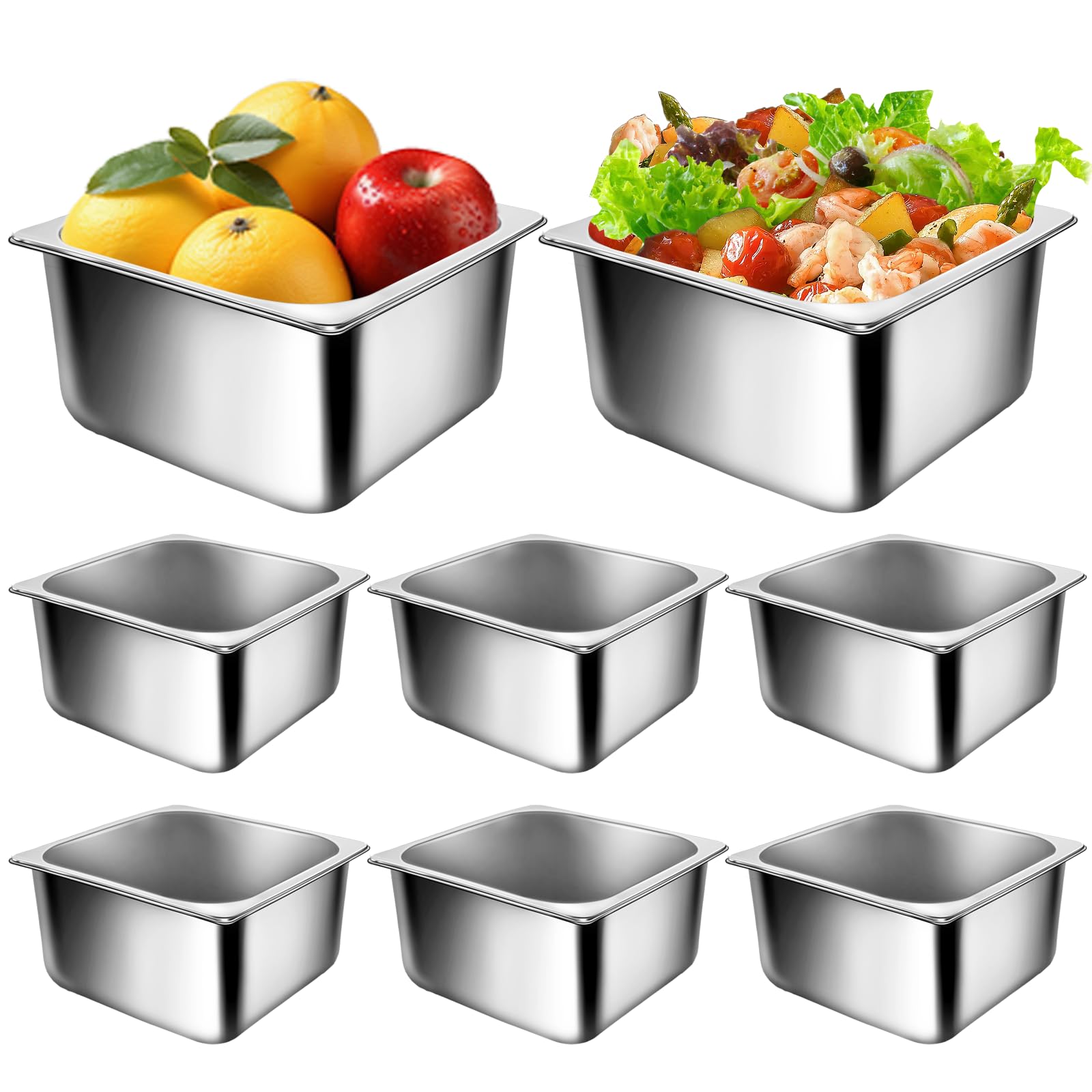 Photo 1 of 1/6 Size 4 Inch 304 Stainless Steel Hotel Pans: 8 Pack [2X Thicker] [Dishwasher Safe] 100% Food-Safe,Steam Table Pan for Restaurants, Catering, and Parties