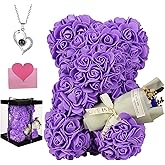 Purple Rose Bear Gifts for Women - Eternal Preserved Roses Teddy Gift, Romantic Anniversary Birthday Valentine Keepsake for Her/Wife, Handmade Floral Art Bear