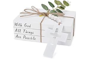 RUIRUICO Decorative Books for Home Decor, Fake Books for Decoration, Wooden Faux Books for Decoration, Farmhouse Book Decor (with God All Things are Possible)