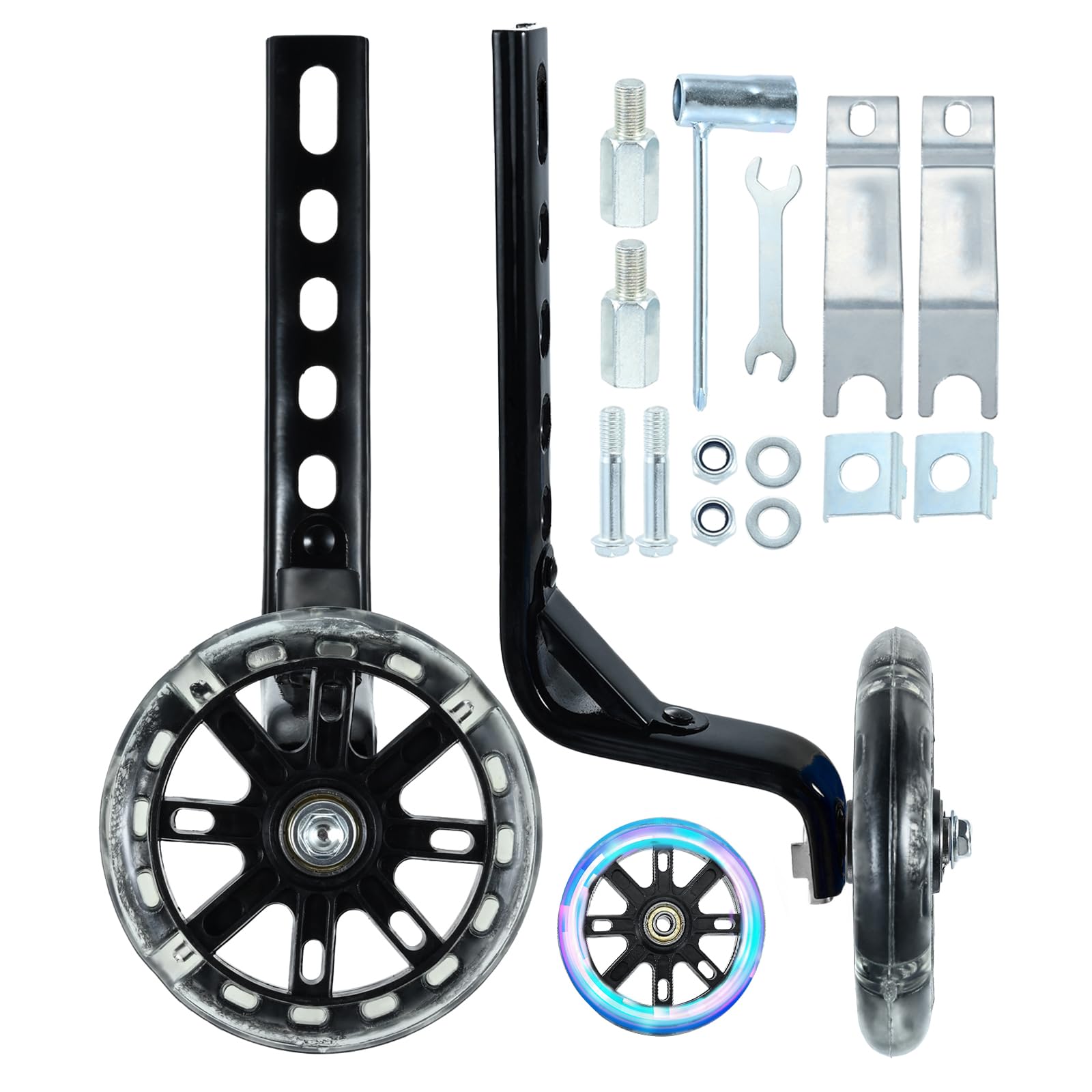 SURIEEN Bicycle Training Wheels Flashing Wheels, Silent, Adjustable Universal Bike Stabilisers Suitable for 12/14/16/18/20-inch Bicycles (Black)