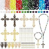 PH PandaHall Rosary Making Kit, 540pcs Crystal Glass Beads Faceted Bead with Cross Charms Oval Chandelier Links Rosary Jewelry Making Supplies for Christmas Easter Ramadan Necklace Jewelry Making