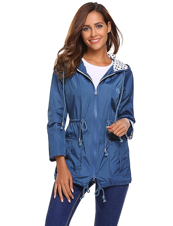 Beyove Damen Regenjacke Regenmantel Windjacke mit Kapuze Tasche Funktionsjacke Regenparka Wasserdicht Atmungsaktiv