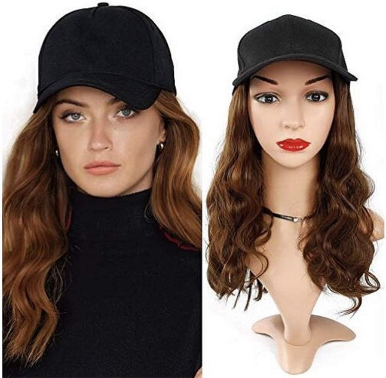 Baseball Cap Wig with Hair Extensions Blonde Synthetic Wave Wig Hat for