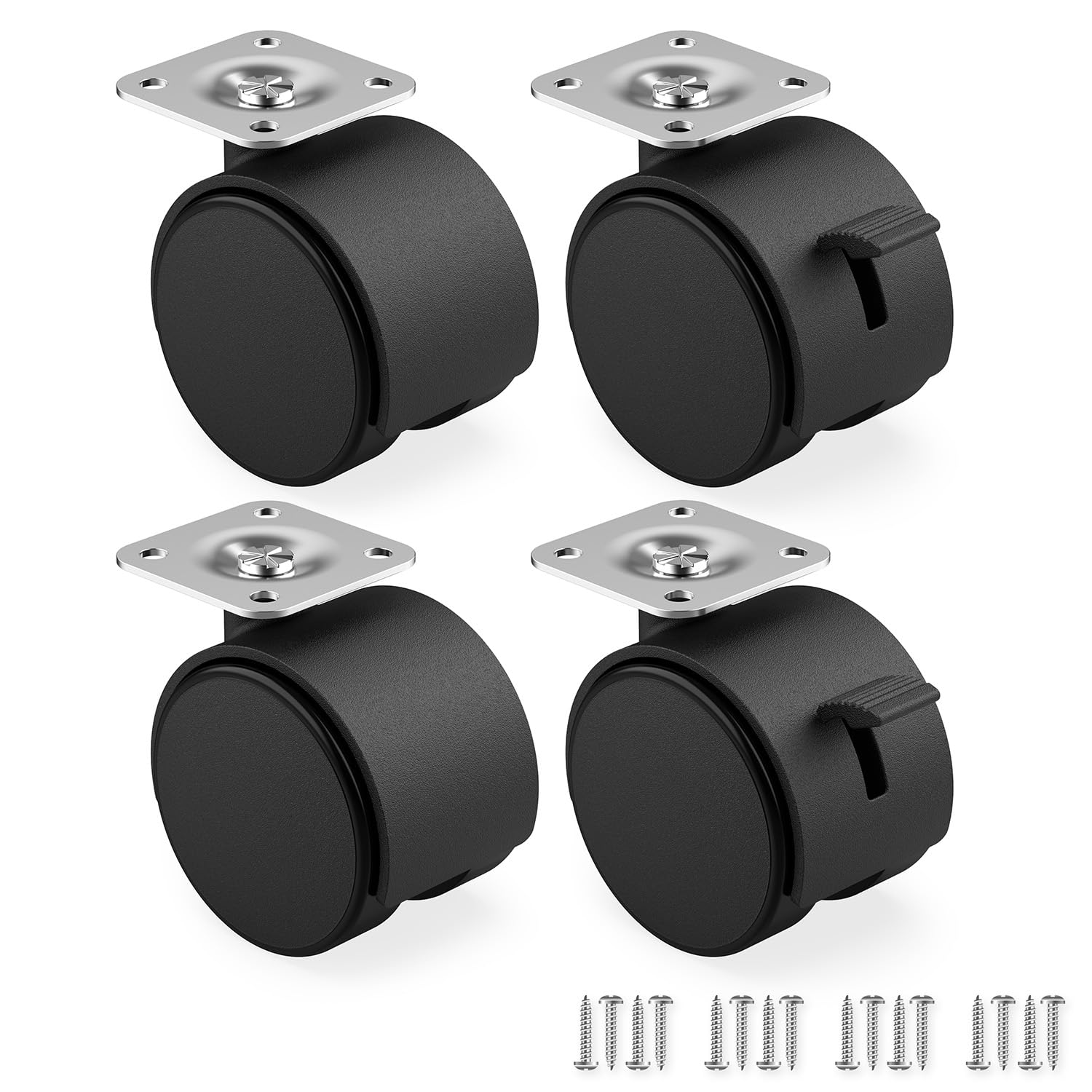 RAVN HAMAN Set of 4 Heavy Duty Swivel Furniture Castors - 50mm Wheels with Brake, Up to 30kg per Wheel, Low Rolling Resistance, Ideal for Indoor Furniture
