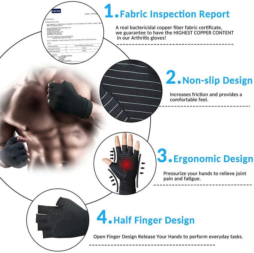 Upgraded Half Finger Arthritis Gloves Compression Therapy Gloves Relief Stiff Joints, Inflammation, Carpal Tunnel - Image 5