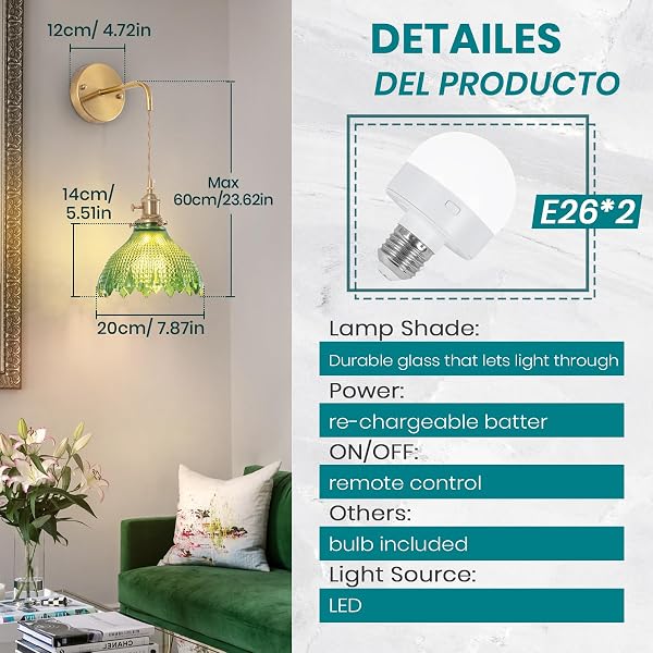 NOGCEW BATTERY OPERATED WALL SCONCE WITH REMOTE, RECHARGEABLE DIMMABLE WALL SCONCES SET OF 2, ADJUSTABLE CHAIN WIRELESS INDOOR 12 COLORS RGB WALL LAMP FOR LIVING ROOM BEDROOM