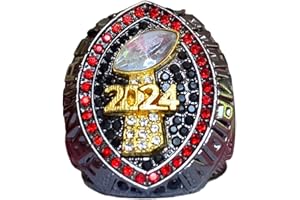 Legacy Rings 2024 Fantasy Football Championship Trophy Ring | Black Gunmetal Plated Award for Fantasy Football League Winner | Color Stones