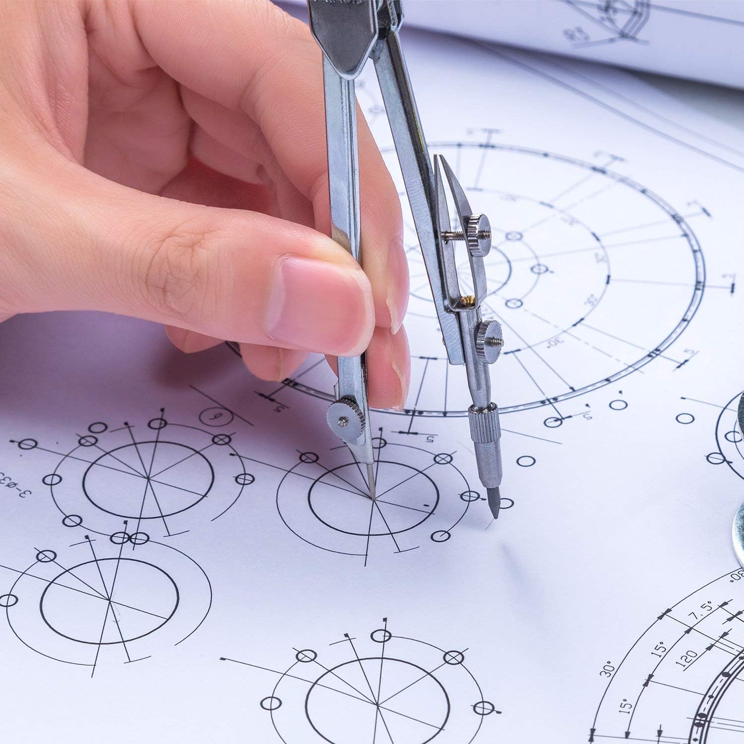 Student Geometry Math Set, Drawing Compass and 6 Inch Clear Swing Arm Protractors 180 Degree Math Protractor (Style 1) : Office Products