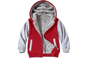 Fdqin Kids Zip-Up Hooded for Boys Sherpa Lined Jacket Winter Outdoor Sweatshirt Warm Coat 3-14 Years