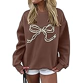 Ythomm Women’s Bow Graphic Sweatshirts Oversized Crewneck Drop Shoulder Pullover Sweatshirt Long Sleeve Tops 2025 Fall Outfit