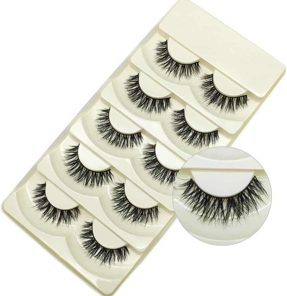 Faux Mink Lashes 3D Natural Handmade False Eyelashes Pack of 5 Pairs (Overlapping)