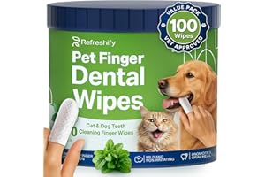 REFRESHIFY Dog Teeth Cleaning Wipes - 100 Value Pack - Fresh Mint Dog Dental Wipes, Vet Formulated Pet Teeth Cleaning Finger Wipes for Dogs & Cats – Effective Dog Teeth Cleaning, Plaque & Tartar Solution