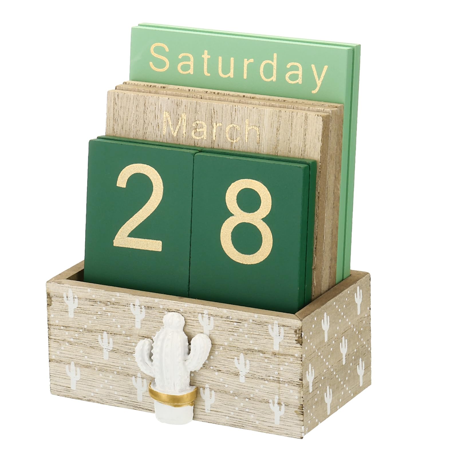 YOKIVE Wooden Block Perpetual Calendar for Desk, Style 2 Wood Month Date Display Blocks, Great for Daily Desktop Shop Bar Desk Decor (Brown)