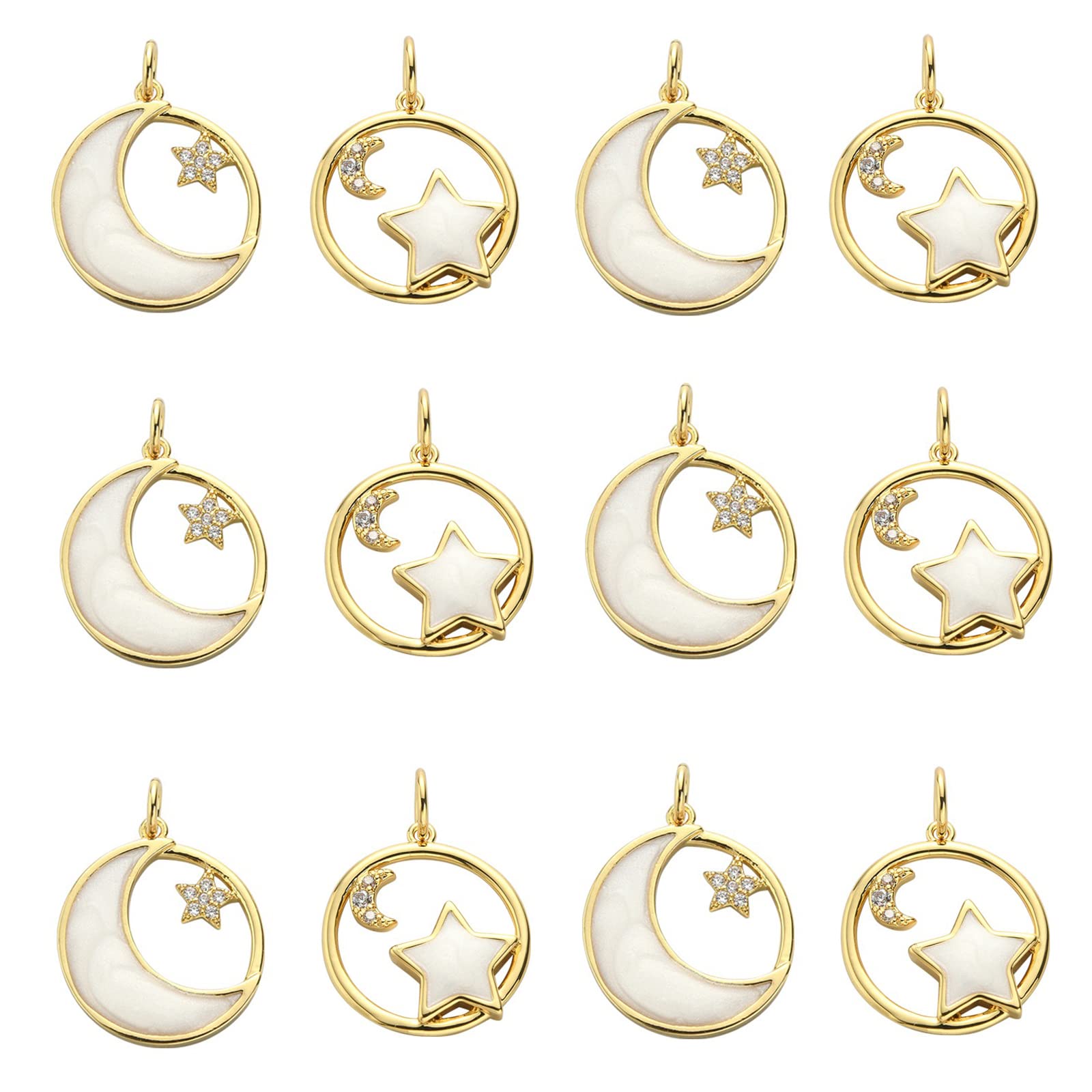 Stiesy 10Pcs 2 Styles Enamel Star Moon Charms Pendants Crescent Moon Charms Cute Mini Star Dangle Charms for DIY Crafts Bracelet Jewelry Making