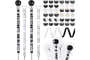 ZYEHXED 119 Pcs Garden Stake DIY Fairy Wand Plant Stake with Black White Large Hole Beads Crystal Diamond Stopper Top 4 Stainless Steel Threaded Rod Beaded Garden Stakes for Outdoor Indoor Yard Decorations