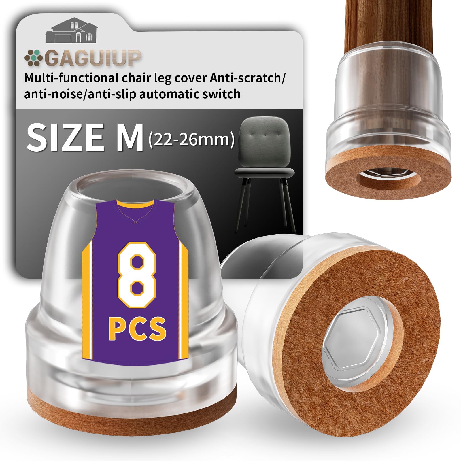 Anti skid slide automatic switching Chair Leg Floor Protectors,Chair Leg Caps for Bed,Chair,Furniture Leg Protectors,Bar Stool Floor Protectors for Hardwood Floors(8Pcs 1"transparent)