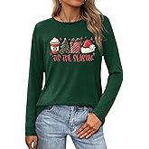 Christmas T-Shirt for Women Long Sleeve Round Neck Xmas Holiday Shirts Casual Basic Tunic Tops