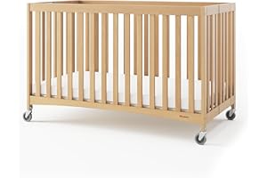 Foundations Travel Sleeper Full-Size Wooden Folding Crib with 3” InfaPure Foam Mattress and Commercial Grade Casters, Hotel C