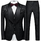 Copiladen Men Suit 3 Piece Slim Fit Tuxedo for Men Paisley Suit Tux Shawl Lapel One Button Blazer Waistcoat Pant Set for Prom