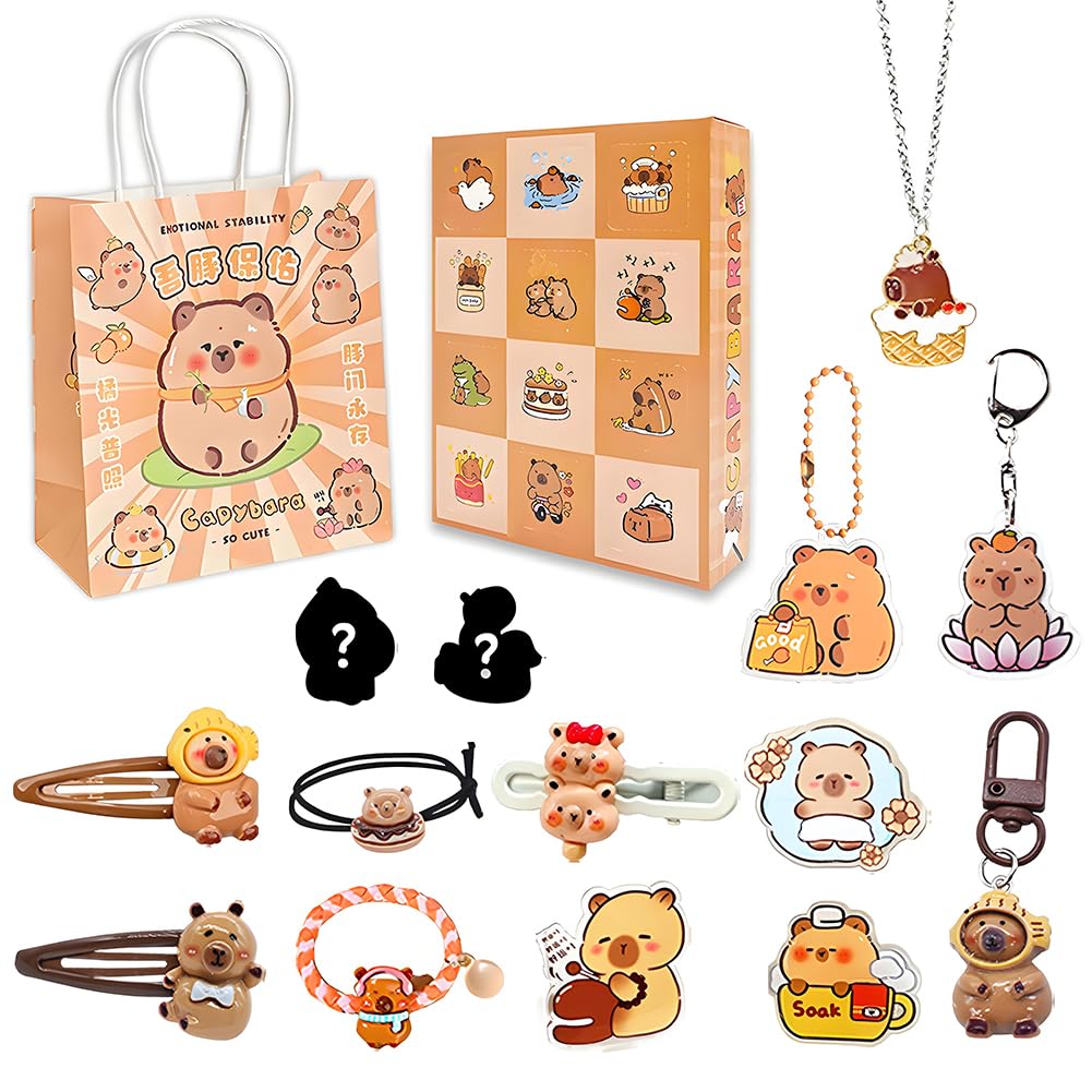 SWZY Capybara Gifts for Girls 12 Compartments Blind Box Capybara Jewelry Keychain Bracelet Pendant Necklace Set Cute Capybara Ornaments Toys Christmas Birthday Gift for Kids DIY Crafts