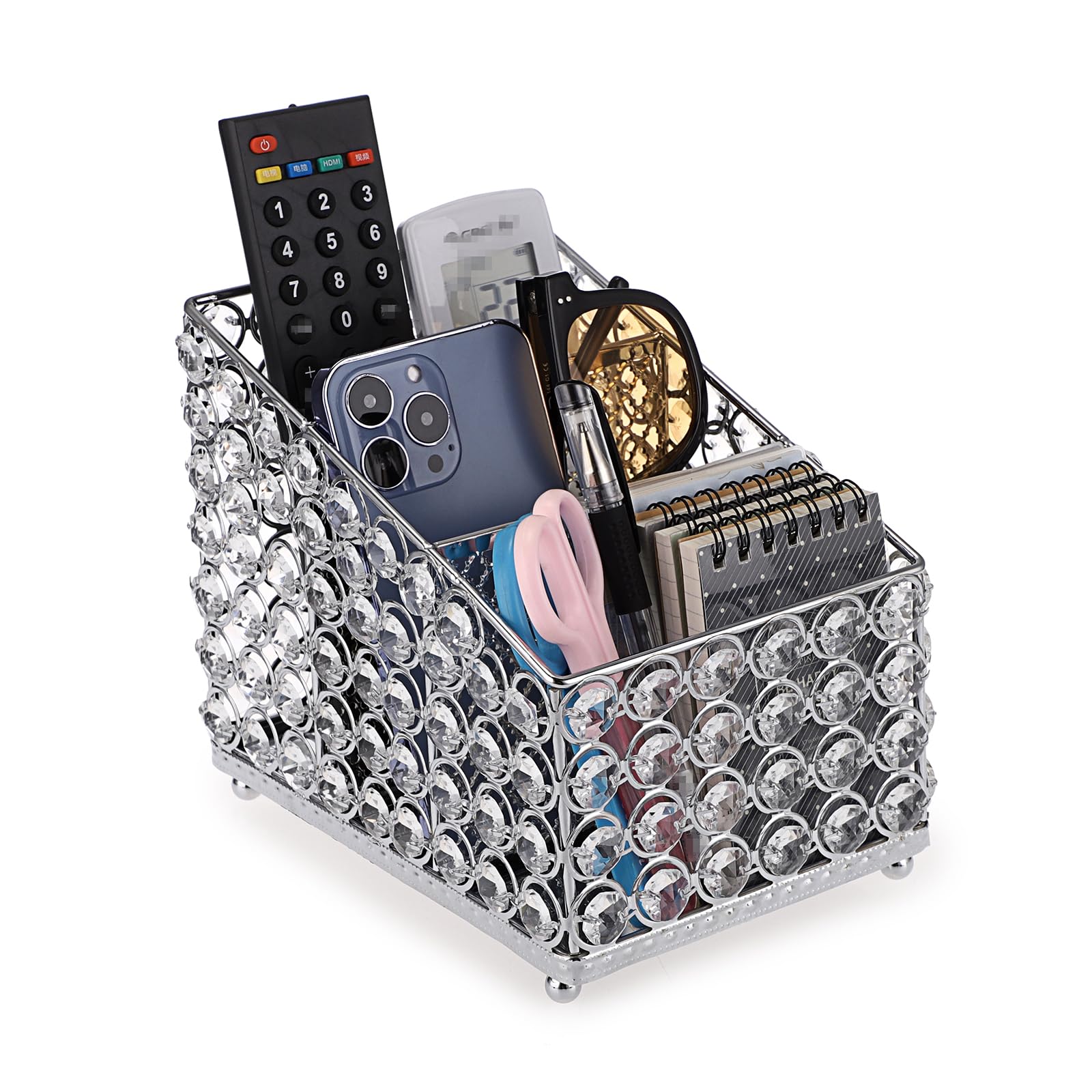 Photo 1 of Sumnacon Remote Control Holder Crystal Remote Holder for Table Gorgeous TV Remote Holder with 3 Slots Stylish Table Remote Caddy Decorative Remote Control Organizer for Bedroom Living Room Office
