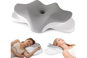 FGNTWP Cervical Neck Pillow for Pain Relief, Ergonomic Contour Pillow for Sleeping, 2 Heights Cooling Pillow for Neck and Shoulder Support, Memory Foam Orthopedic Pillow for Side Back Stomach Sleepers Grey