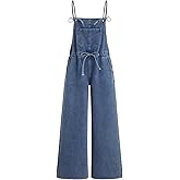 CIDER Denim Overalls for Women Loose Fit Bowknot Drawstring Wide Leg Jeans Overalls with Adjustable Straps