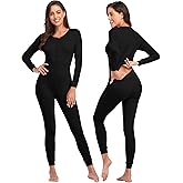 COLORFULLEAF Womens Cotton Onesies Pajamas One Piece Thermal Underwear Union Suits Henley for Ladies Jumpsuit Sleepwear