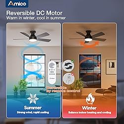 Amico Ceiling Fans with Lights, 42 Inch Low Profile