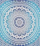 Aakriti Gallery Montreal Tappassier Ombre Indian Wall Hanging Hippie Mandala Tapestry Bohemian Bedspread Ethnic Dorm Decor, Blue