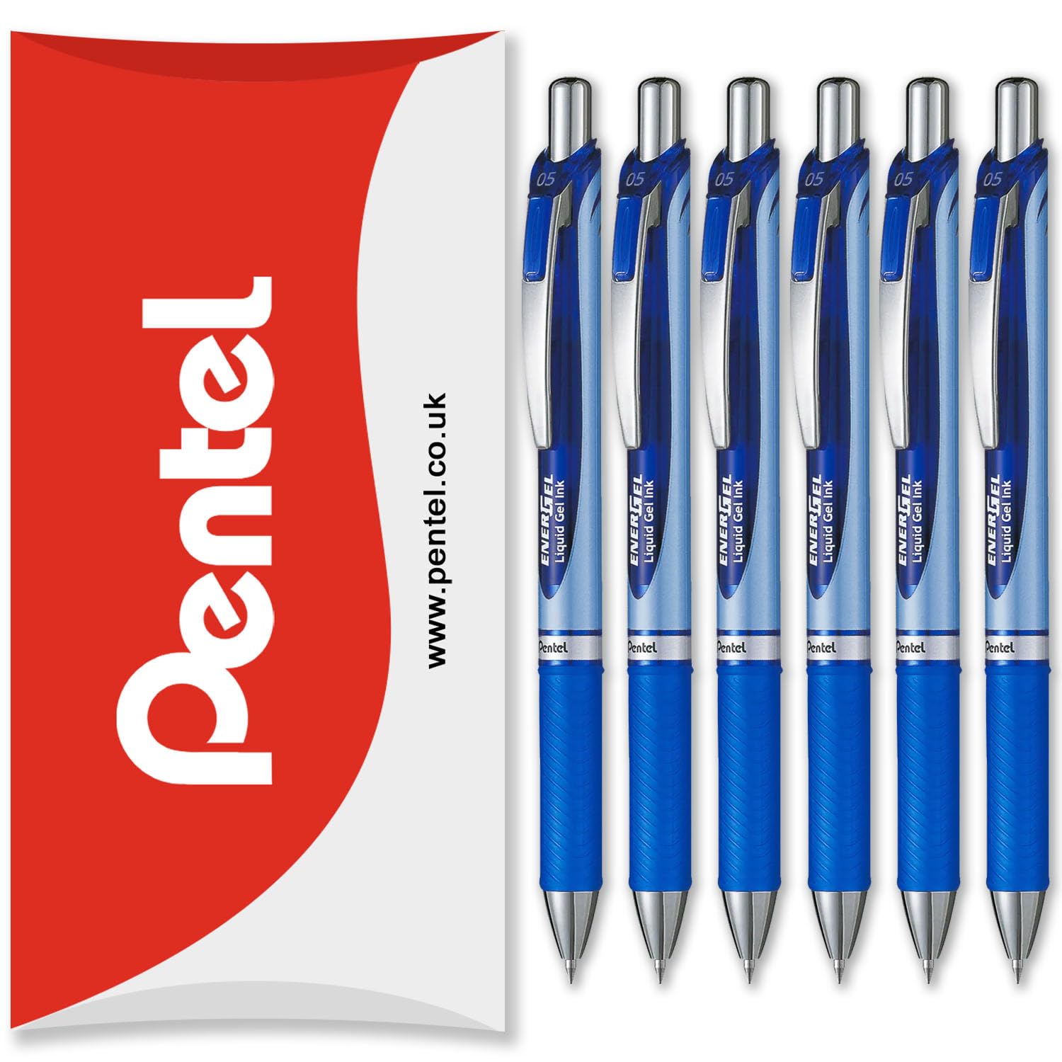 Pentel Energel BLN75 Retractable Gel Ink Rollerball Pen - 0.5mm - 54% Recycled (Blue Pack of 6)