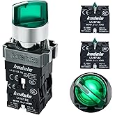 10Amp 22mm 3 Position Rotary Selector Switch with 24V Green LED, 10A 660VAC DPST 2NO Latching, IP65 Waterproof, 7/8" Panel Mount Industrial Switch