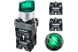 KNDELE 10Amp 3 Position Rotary Switch with Green LED Light 22mm 7/8in Mounting Hole Waterproof IP65 Selector Switch Maintained DPST 2NO 600V AC