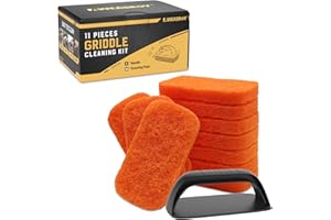 AWEASROY 11-Piece Griddle Cleaning Kit for Blackstone, Flat Top Grill Cleaning Kit Non-Scratch Scouring Pads for Kitchen - 10 Scrubber Pads and 1 Handle