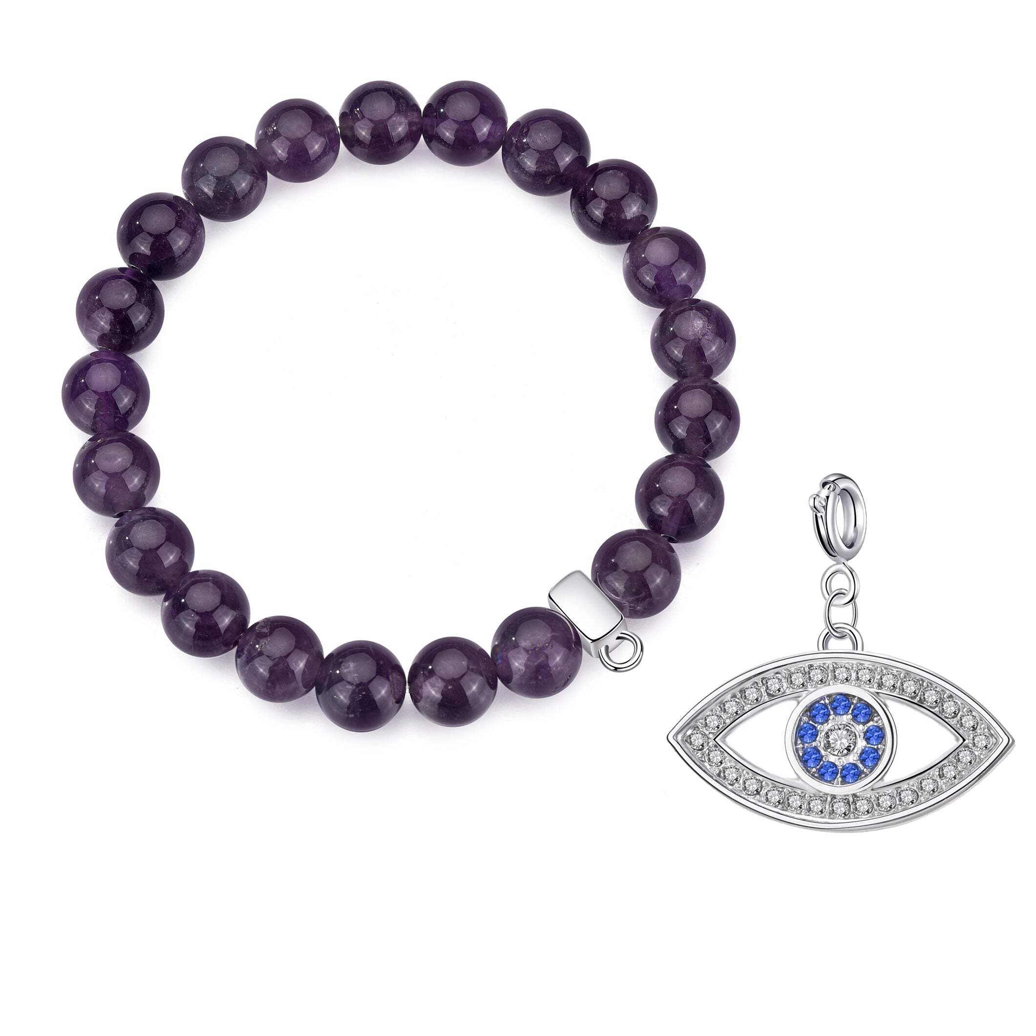 Philip Jones Amethyst Gemstone Bracelet with Evil Eye Charm Created with Zircondia® Crystals