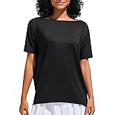 JOYSPELS Ice Silk Women's Short Sleeve Workout Shirts Quick Dry Boat Neck Loose Fit Athletic Running Tee Tops