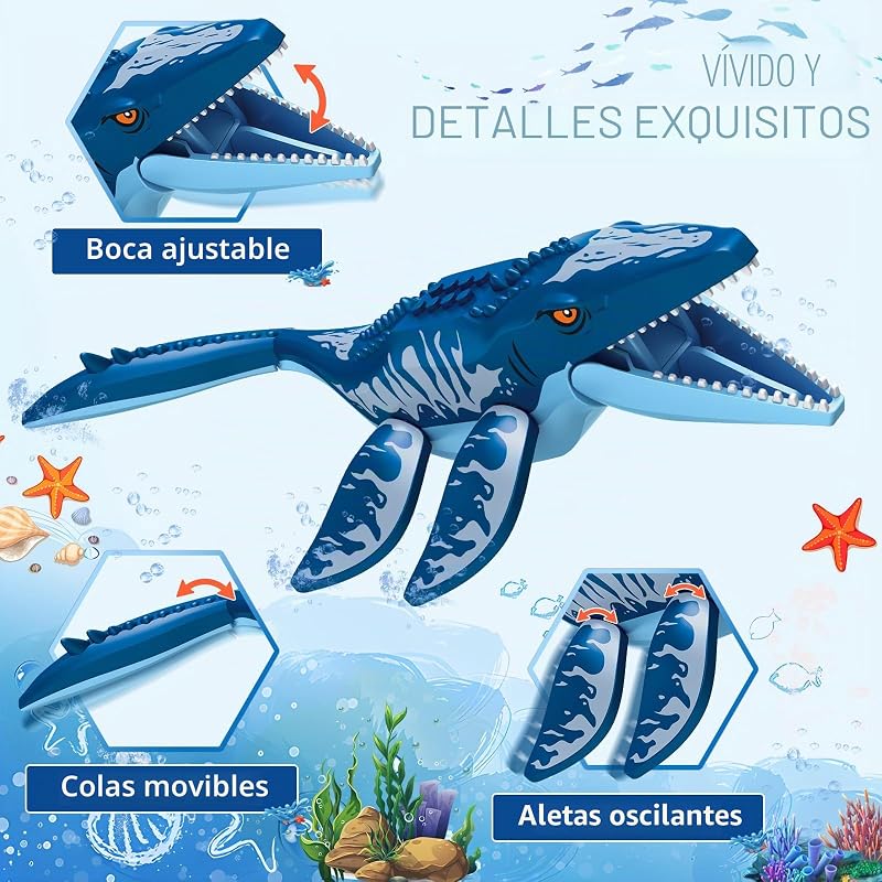 Set Construcción Dinosaurio Exploradores Océano 3 EN 1 Compatible con Dinosaurio Park World, Barco & Dinosaurios Mosasaurus Spinosaurus con Articulaciones Articuladas, Juguete Niños de 6-12 Años — foto 6 de 8