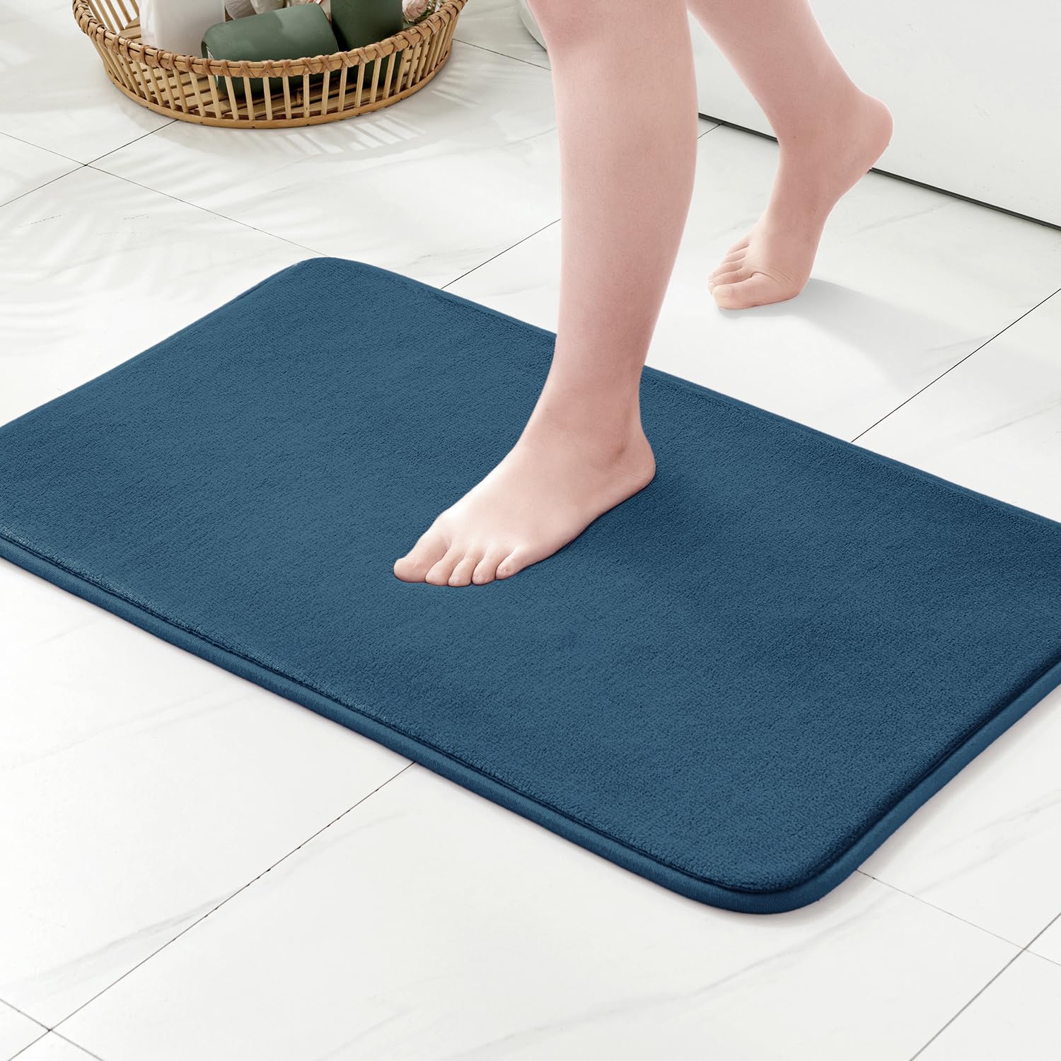 MIULEE Bath Mats Non Slip Memory Foam Bathroom Mat Bath Rug Shower Mat Coral Fleece Softness Highly Absorbent Washable Bathroom Rug Bath Mats for Bathroom Kitchen Entrance 60x90 cm Navy Blue