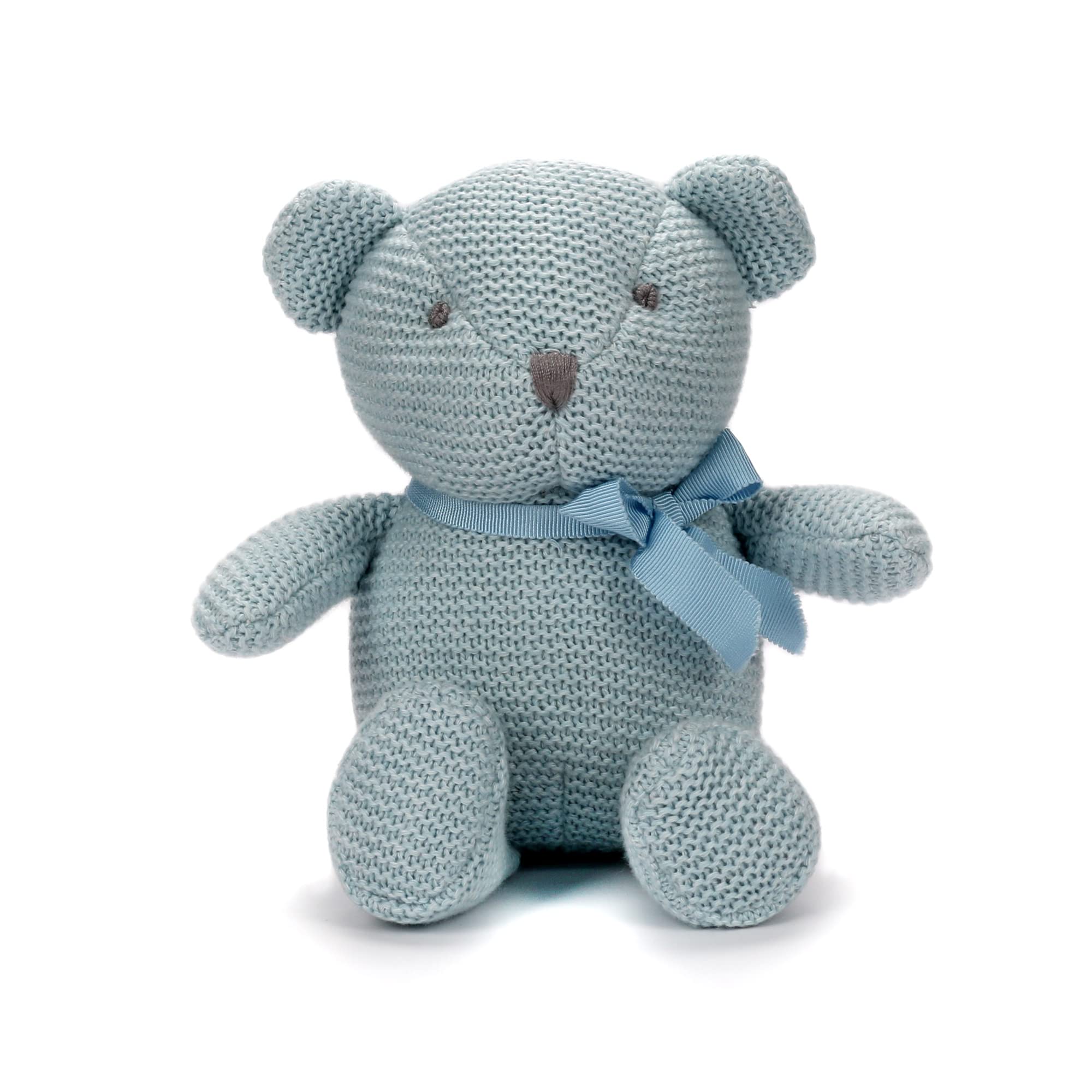 FLUFFYFUN 100% Organic Cotton Blue Teddy Bear 6.5", Baby Soft Toys for Newborn
