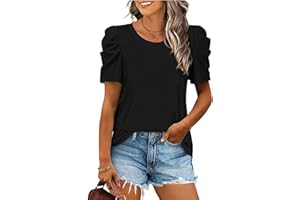 XIEERDUO Tops for Women Puff Sleeve Summer T Shirts for Women Crew Neck Tunic Trendy Clothing Women 2026
