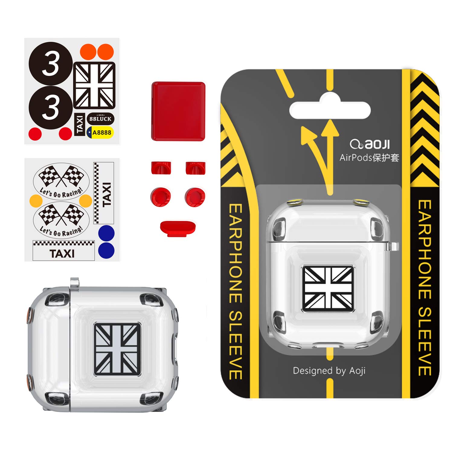 Airpods Case, AOJI Taxi Series Airpod Case Cover, Soft Thick TPU Shockproof Protective Case Compatible with Apple Airpods 1 & 2, Black (White)