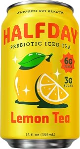 Halfday Prebiotic Lemon Iced Tea, 12 Fl Oz | 6g of Fiber for Gut Health, 3g of Sugar, 35 Calories, Real Brewed Black Tea, Non