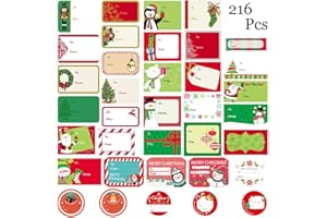 UMEELR Christmas Gift Tags Stickers, Christmas Presents Self Adhesive Name Labels Santa Snowmen Xmas Tree for Present/Wrapping Paper Decorations-216 Pcs