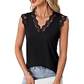 Vrtige Women's Tank Tops V Neck Sleeveless Lace Blouse Casual Vest Summer Camisole Shirts Black Small