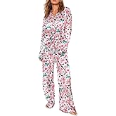 Seyurigaoka Satin Silk Valentine's Day Pajamas Set for Women Polka Dot Pjs Button Up Shirt+Pants 2 Piece Valentine Jammies