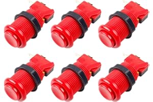 EG STARTS 6X American Style Standard Arcade Buttons Switchable Happ Type 30mm Push Button 3/16" Terminal for Jamma Mame Kit Parts (Red)