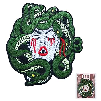 Munan Iron On Patch Sad Bleeding Medusa Patch Cool Iron On Patch Sewing Anime Embroidered Patch Badge Applique For Clothes Jacket Jeans Cap Bag - 